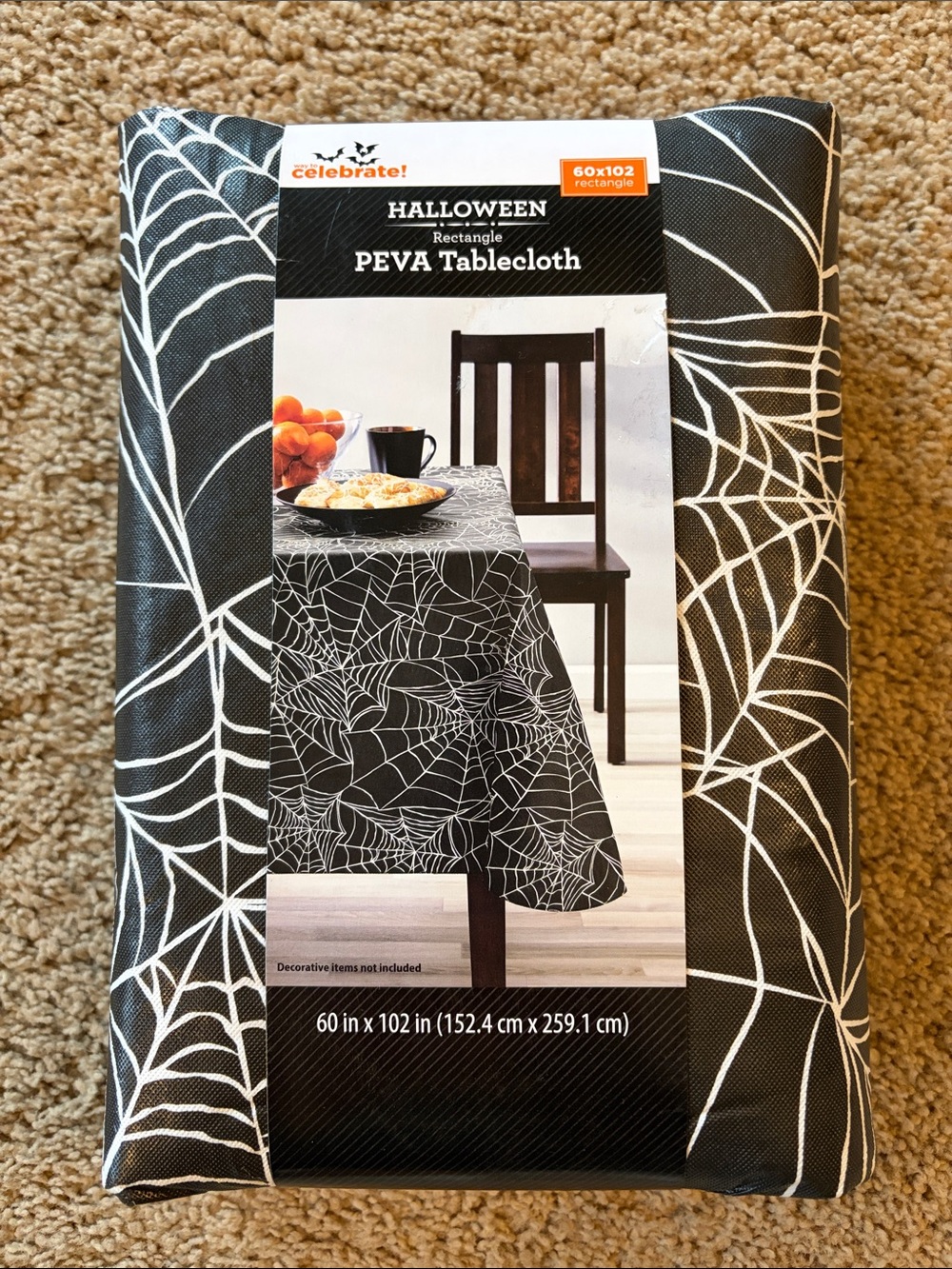 Halloween Spiderwb Pattern PEVA Tablecloth Rectangle 60x120 Black White